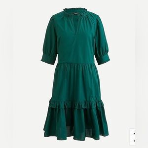 Ruffleneck tiered popover dress in green  - j crew